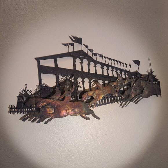 MCM Vintage Metal Wall Sculpture CURTIS JERE Horse Race